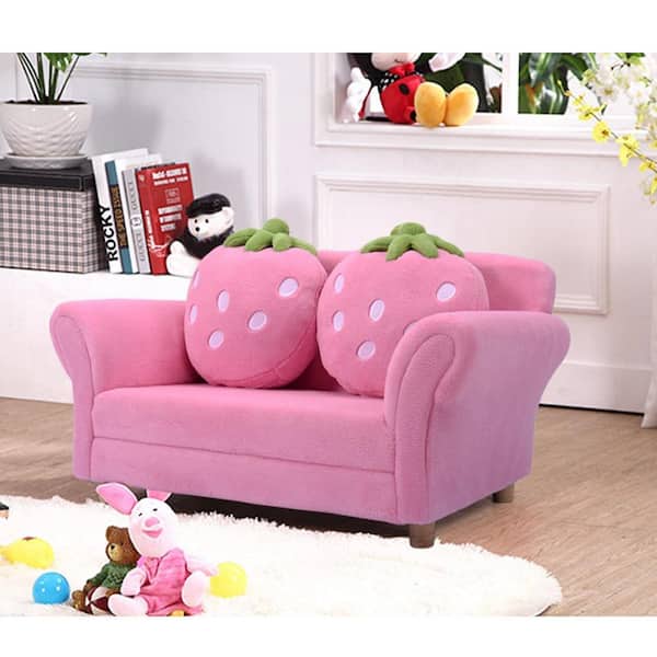 Costway Pink Kids Sofa Strawberry Armrest Chair Lounge Couch with