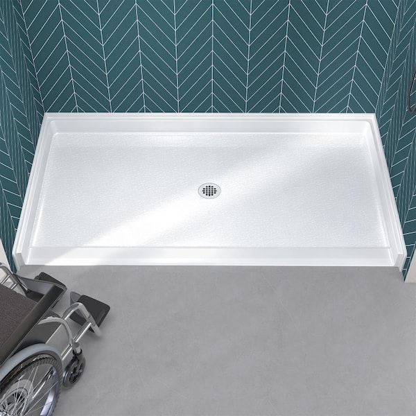66 in. L x 36 in. W Acrylic Single Threshold Shower Pan Alcove Rectangular ADA Shower Pan Base w/ Center Drain in White