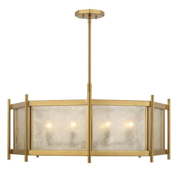 Jacobs 32 in. W x 15.5 in. H 8-Light Warm Brass Chandelier with Clear Mica Glass Shade and No Bulbs Included