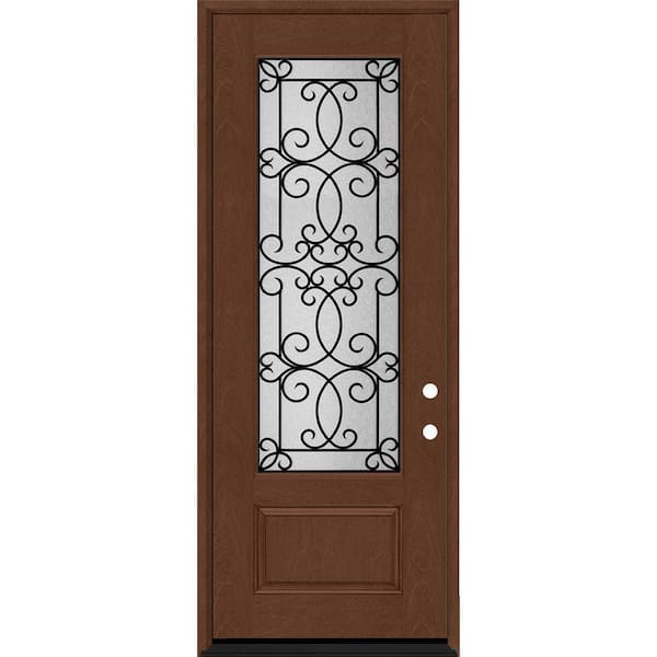 Steves & Sons Regency 36 in. x 96 in. 3/4Lite Georgian Decorative Glass LHIS Chestnut Mahogany Fiberglass Prehung Front Door