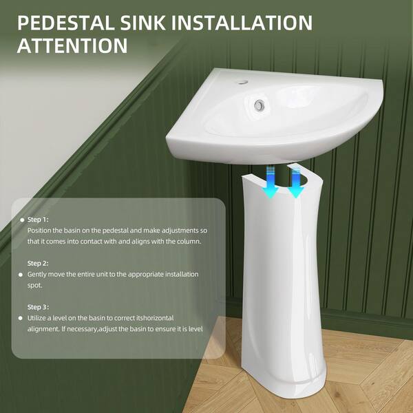 Zeafive 23 in. W x 30.5 in. H Vitreous China Corner Pedestal Sink