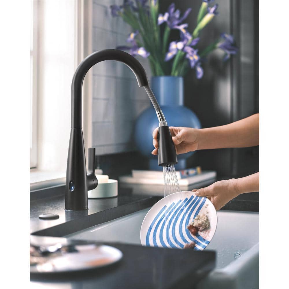 Matte Black Touchless Single-Handle Pull-Down Kitchen Faucet with Spray
