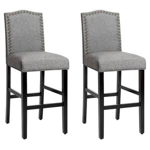 30 in. 2-Piece Gray Upholstered Kitchen Nailhead Bar Stools