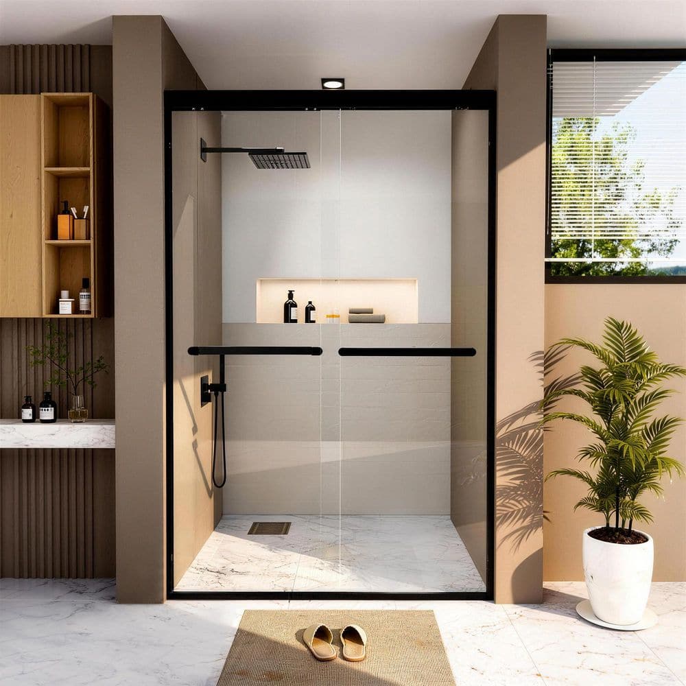48 in. W x 72 in. H Double Sliding Door Framed Shower Door with 1/4 in. SGCC Certified Tempered Glass in Black price history on PriceWatchPro