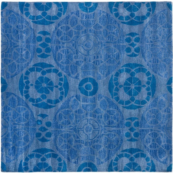 Wyndham 9 ft. x 9 ft. Square Blue Floral Area Rug