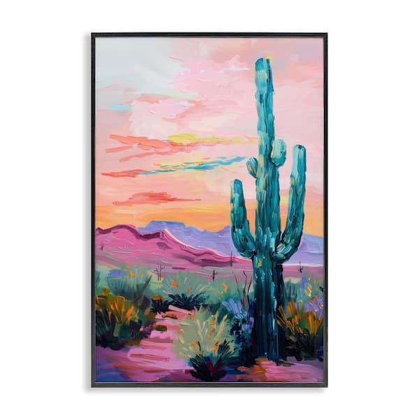Stupell Industries Looming Cactus Pastel Sky by Petal Prints Design Black Framed Nature Giclee Art Print 30 in. x 20 in.