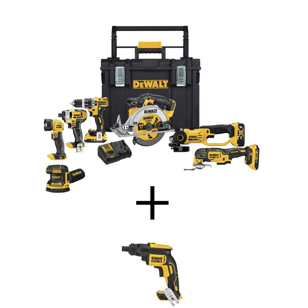 DEWALT 20V MAX Lithium-Ion Cordless 7 Tool Combo Kit with TOUGHSYSTEM Case and 20V MAX XR Cordless Brushless Drywall Screw Gun -  DCKTS781D2M1W24