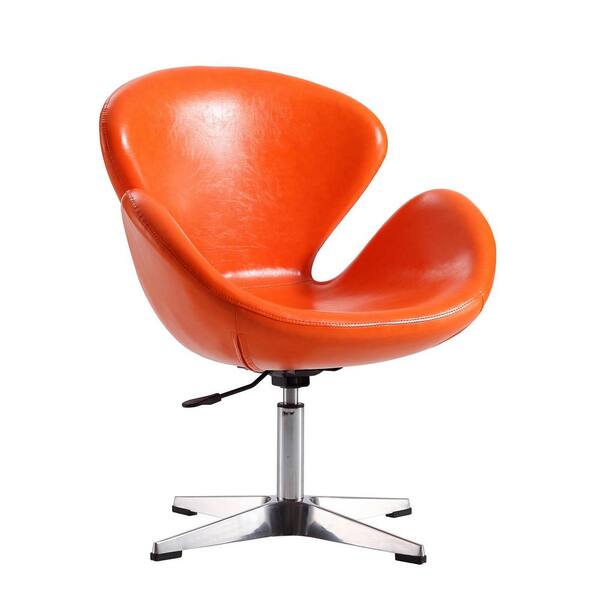 Manhattan Comfort Raspberry Tangerine and Polished Chrome Adjustable Swivel Arm Chair AC038TR