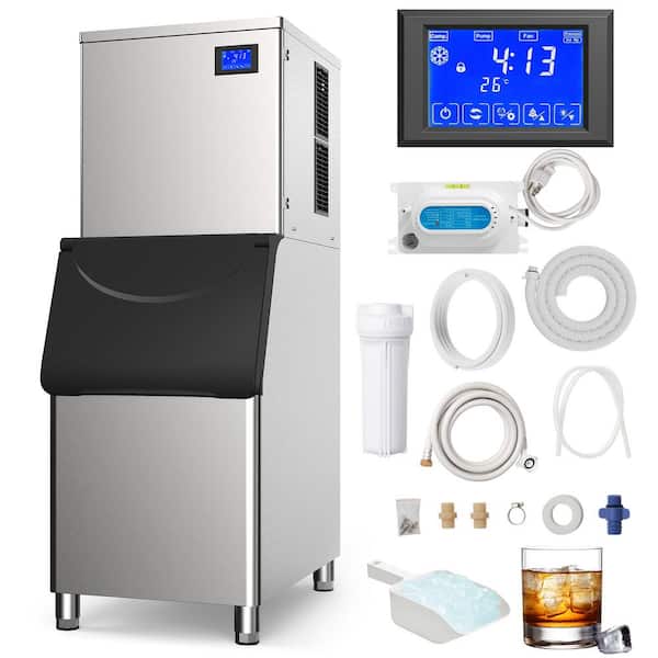 ANDTE 23 Width in. 450 lbs./24 H Freestanding Ice Making Machine with 330.7 lbs. Large Storage Bin 1000-Watt, Silver