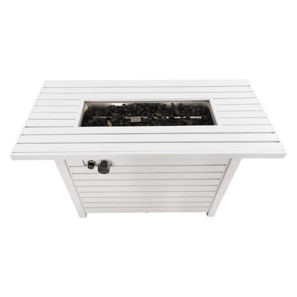 ToolCat 42 in. 50,000 BTU Rectangular Steel Gas Outdoor Patio Fire Pit Table with Lid in White