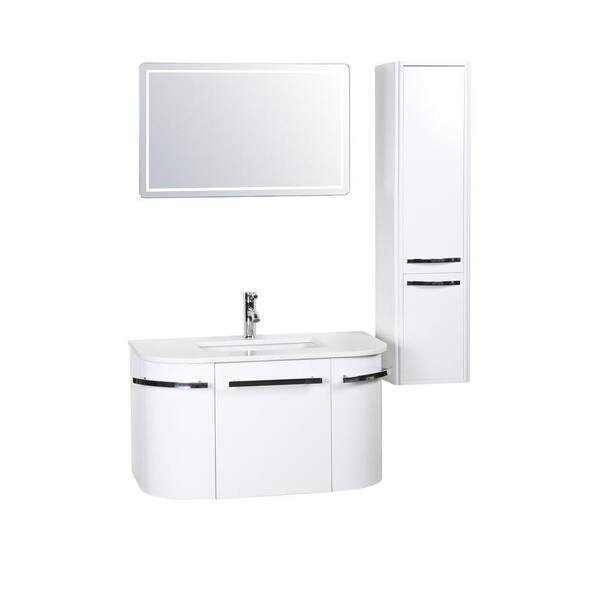 Decor Living Bianca 36 in. W x 19.68 in. D Vanity in White with Phoenix Stone Vanity Top in White with White Basin and Mirror