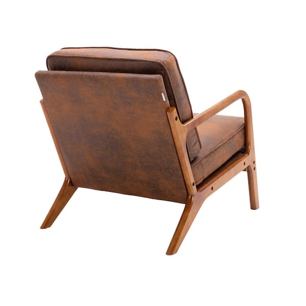 Leisure Coffee PU Wood Frame Lounge Chair Arm Chair with Detachable Cushion