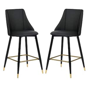 Smeg 26 in. Cognac High Back Metal Frame Counter Stool With Faux Leather Seat ( Set of 2)