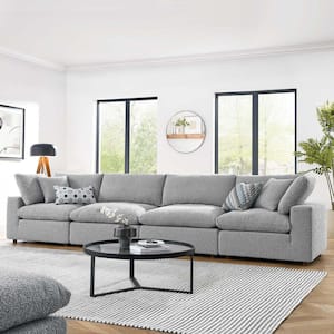 Commix 160 in. 4-Seater Square Arm Down Filled Overstuffed Boucle Fabric Rectangle Sofa in Light Gray