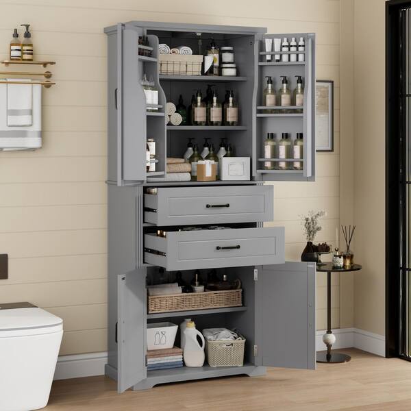 Polibi Gray 72.5 in. H Storage Cabinet with 2-Drawers, Adjustable