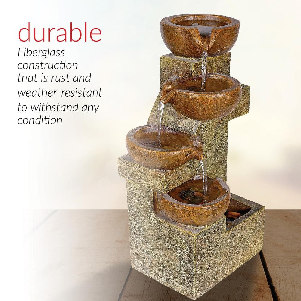 Rustic Beige Fiberglass 17" 4-Tier Tabletop Fountain