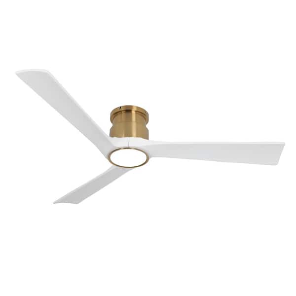 Raccroc 52in. Dimmable LED Indoor/Outdoor White Blade with Gold Top Smart Ceiling Fan with Light and 6-Speed Remote