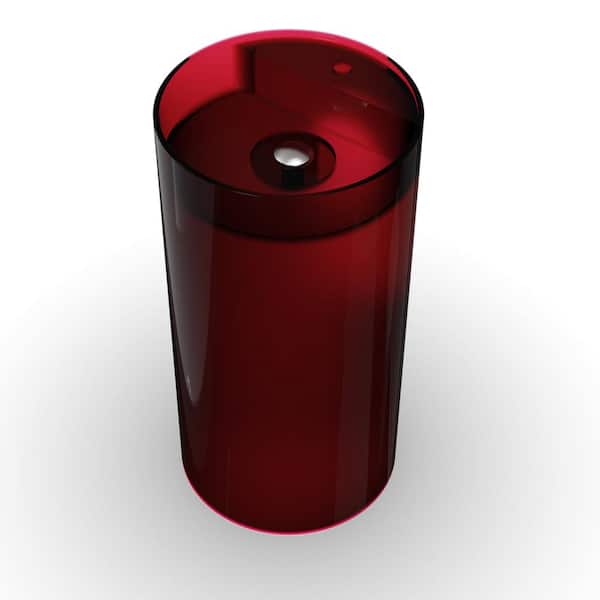 Unbranded 18 in. D Wine Red Cylindrical Pedestal Bathroom Solid Surface Vessel Sink with Single Faucet Hole and Pop Up Drain
