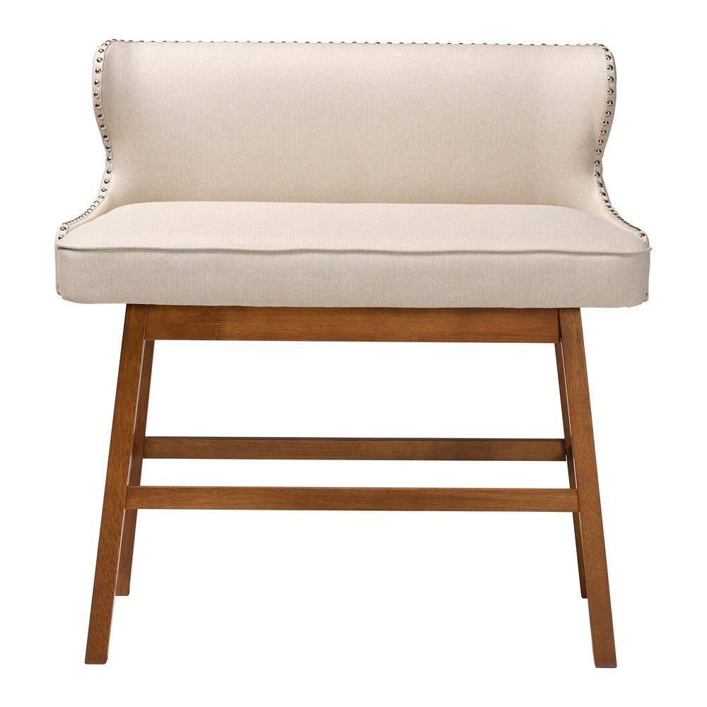 Light Beige Upholstered Walnut Wood Counter Stool
