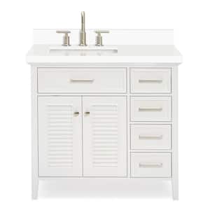 Kensington 37 in. W x 22 in. D x 36 in. H Freestanding Bath Vanity in White with Pure White Quartz Top
