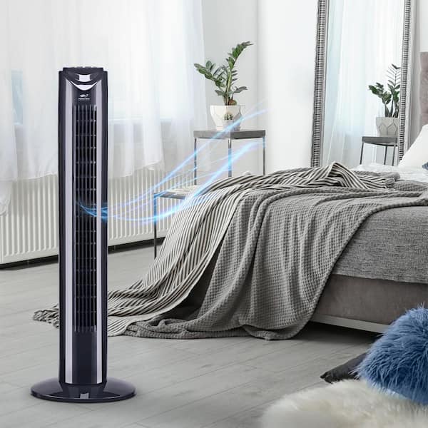 32 in. Oscillating Tower Fan in Black with 3 Speed Control and Remote