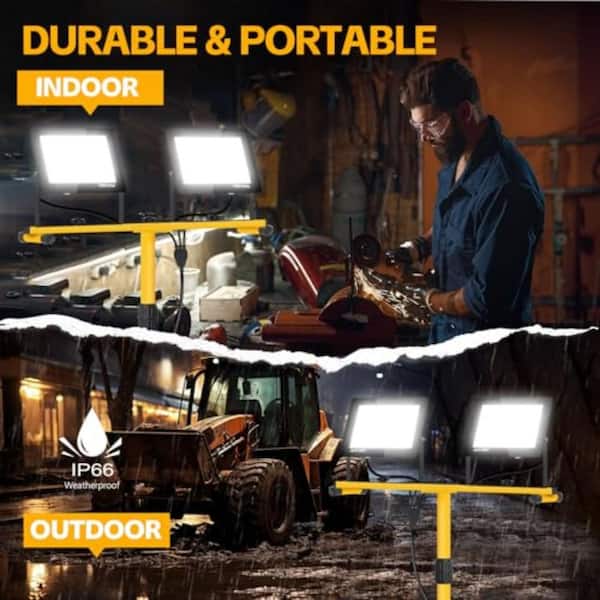 14000 Lumen LED Work Lights, 2-Head Adjustable, Waterproof, 6500K, Foldable Tripod Stand, Individual Switch