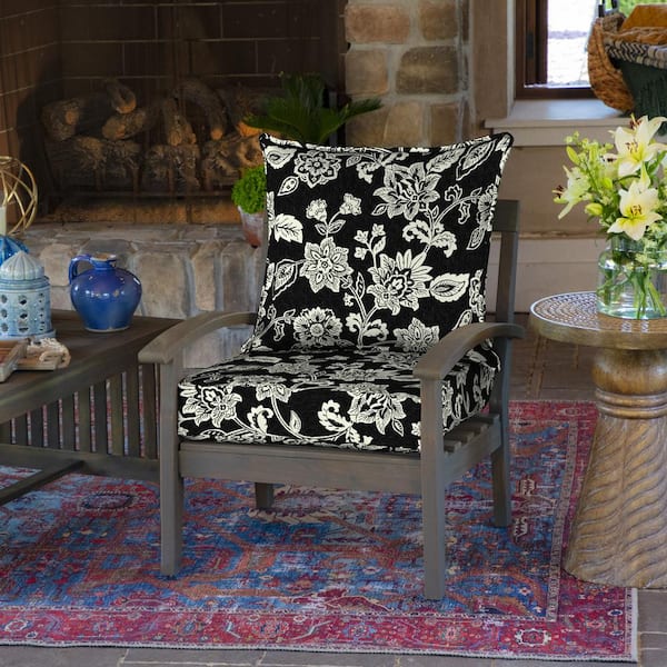 ARDEN SELECTIONS Plush PolyFill 21 in. x 20 in. Outdoor Dining Chair Cushion  in Ashland Black Jacobean TH19587B-D9Z1 - The Home Depot