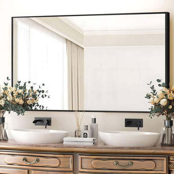 NEUTYPE Medium Rectangle Black Hooks Contemporary Mirror (36 in. H 