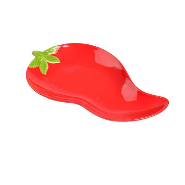 LEXI HOME 11.8 x 7 in. Red Ceramic Chili Shape Serving Platter