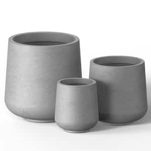 15.5 in. 12 in. 8.5 in. Dia Stone Finish Extra Large Tall Round Concrete Plant Pot/Planter Indoor and Outdoor Set of 3