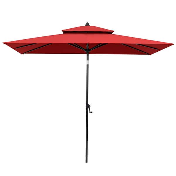 Pellebant Double Top 10 ft. x 6.5 ft. Rectangular Market Crank and Tilt Patio Umbrella in Red