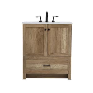 Timeless Home Silas 30 in. W x 19 in. D x 34 in. H Single Bathroom Vanity Top in Natural Oak with Ivory Engineered Stone