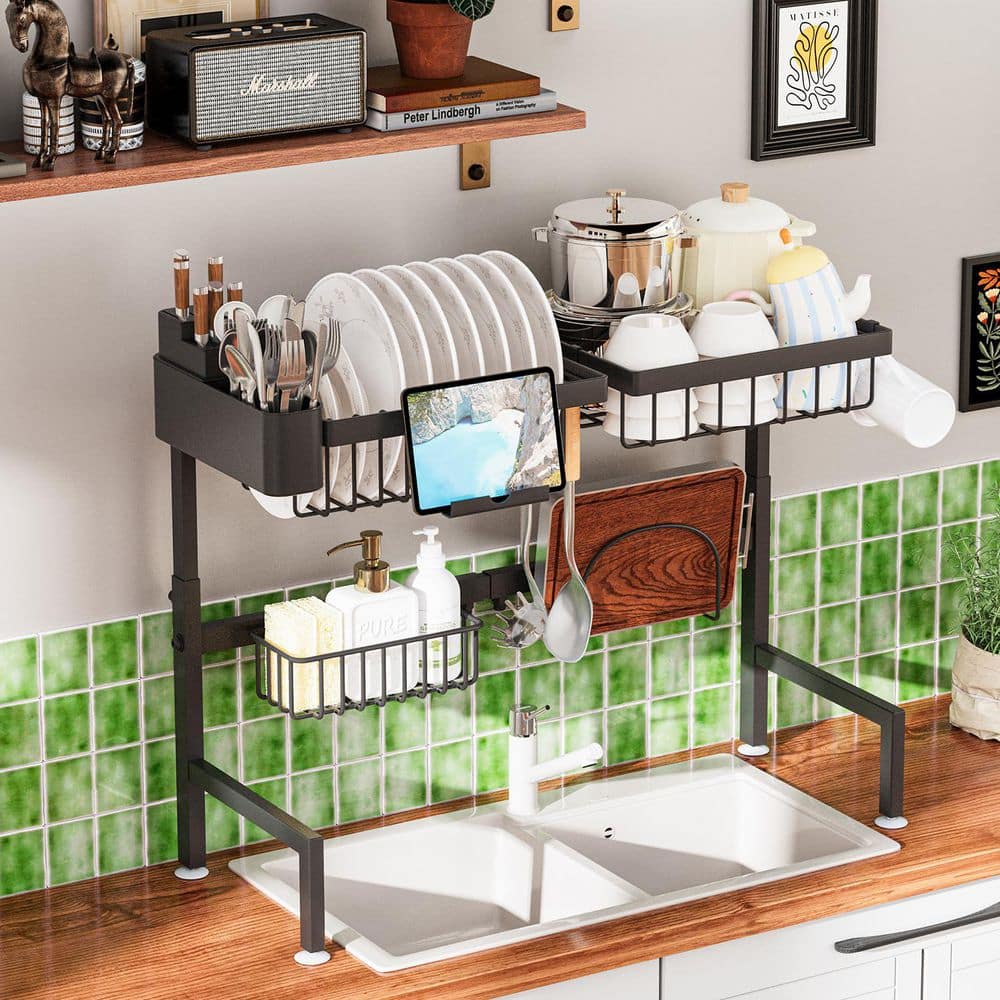 24-35.5 in. Expandable 2 Tier Dish Drying Rack Over the Sink Stainless Steel Adjustable Height Large Capacity price history on PriceWatchPro