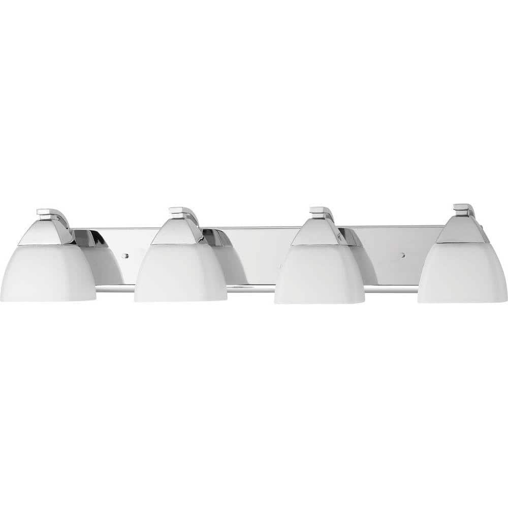 Polished Chrome 4-Light Bath Vanity with Etched Glass Shades