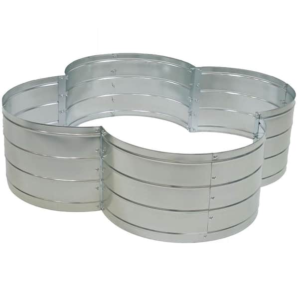 Sunnydaze 43 in. x 43 in. x 12 in. 4-Leaf Clover-Shaped Galvanized Steel Raised Garden Bed Silver