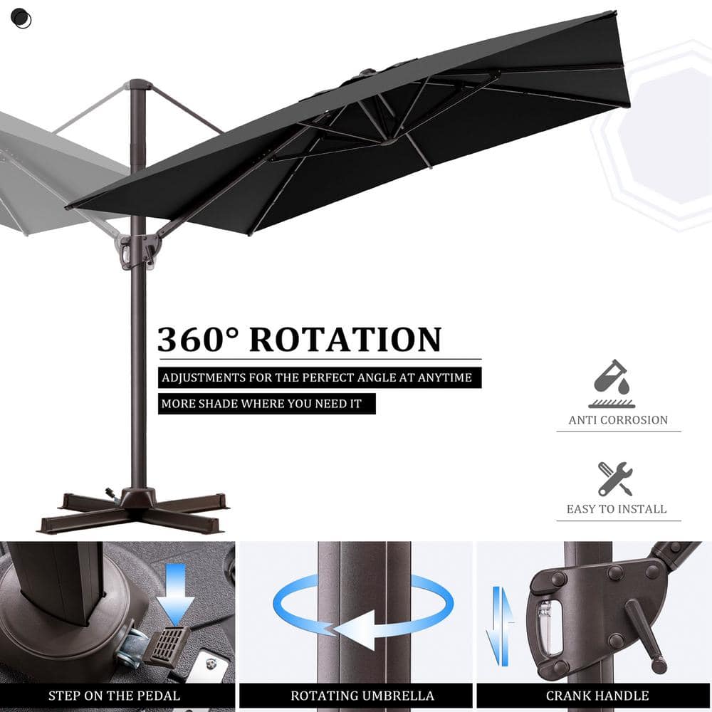Black Rectangular Cantilever Patio Umbrella with Metal Pole