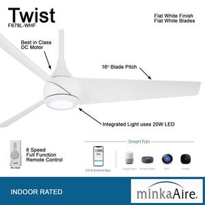 Twist 52 in. Integrated LED Indoor Flat White Smart Ceiling Fan with Remote Control