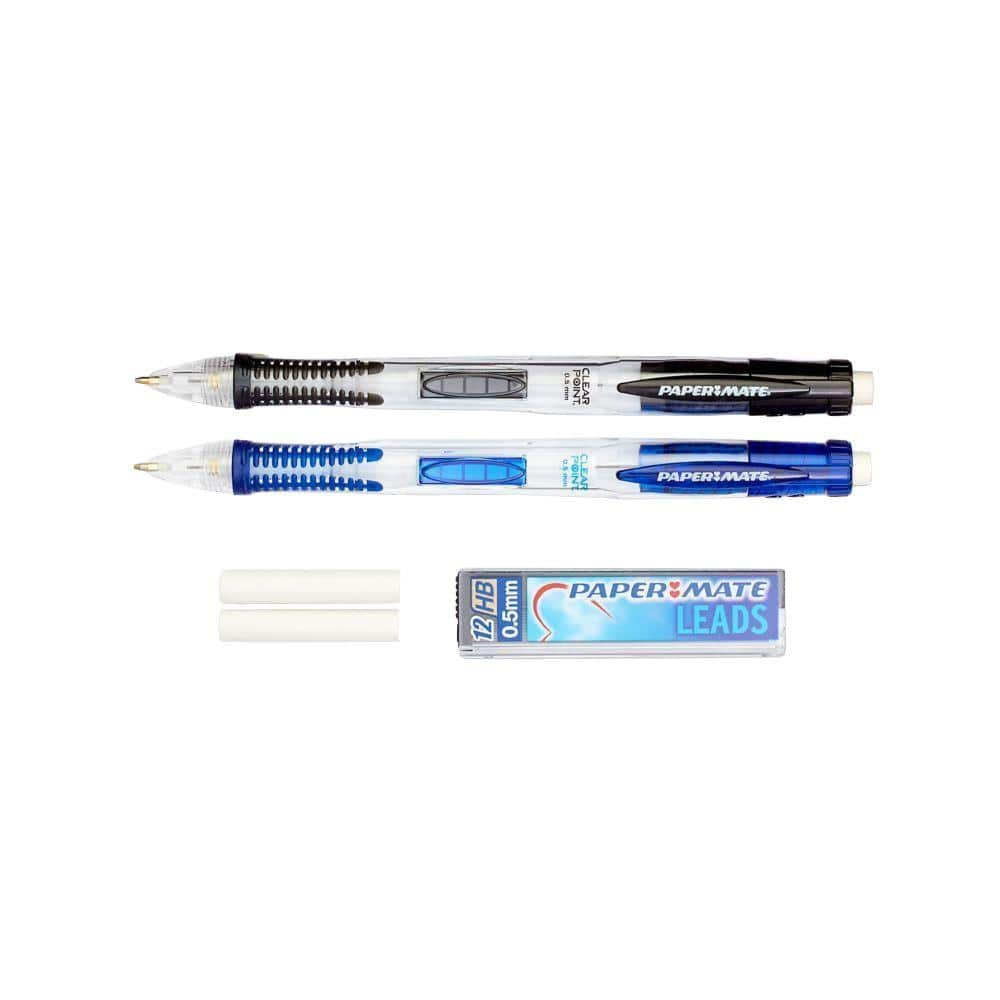  Paper Mate Clearpoint Mechanical Pencils, HB 2 Lead (0.5mm), 2  Pencils, 1 Lead Refill Set, 2 Erasers : Office Products