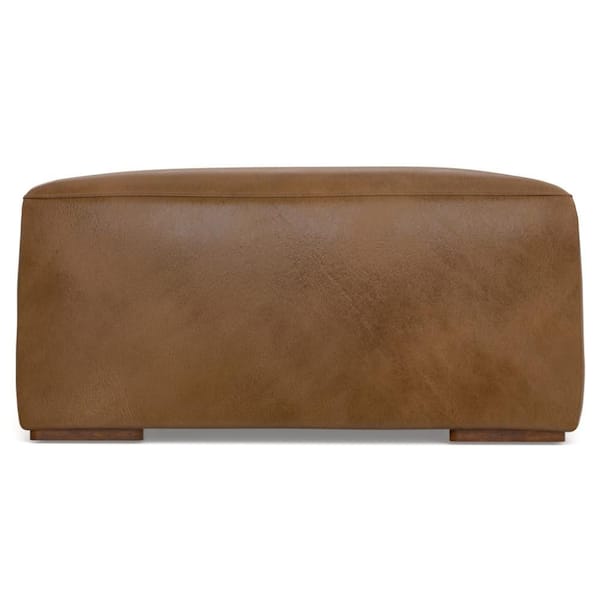 Brown Leather Rectangle Cocktail Ottoman