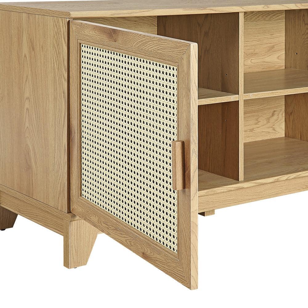 Sheridan Natural Cane and Wood TV Stand with Cabinets