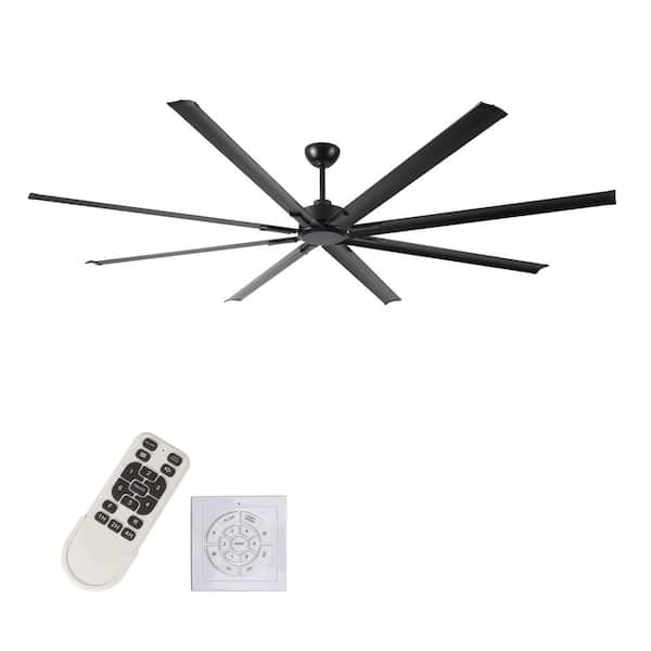 96 in. Black Industrial Downrod Mount Ceiling Fan with 8 Aluminium Blades, DC Motor and Reversible for Living Room
