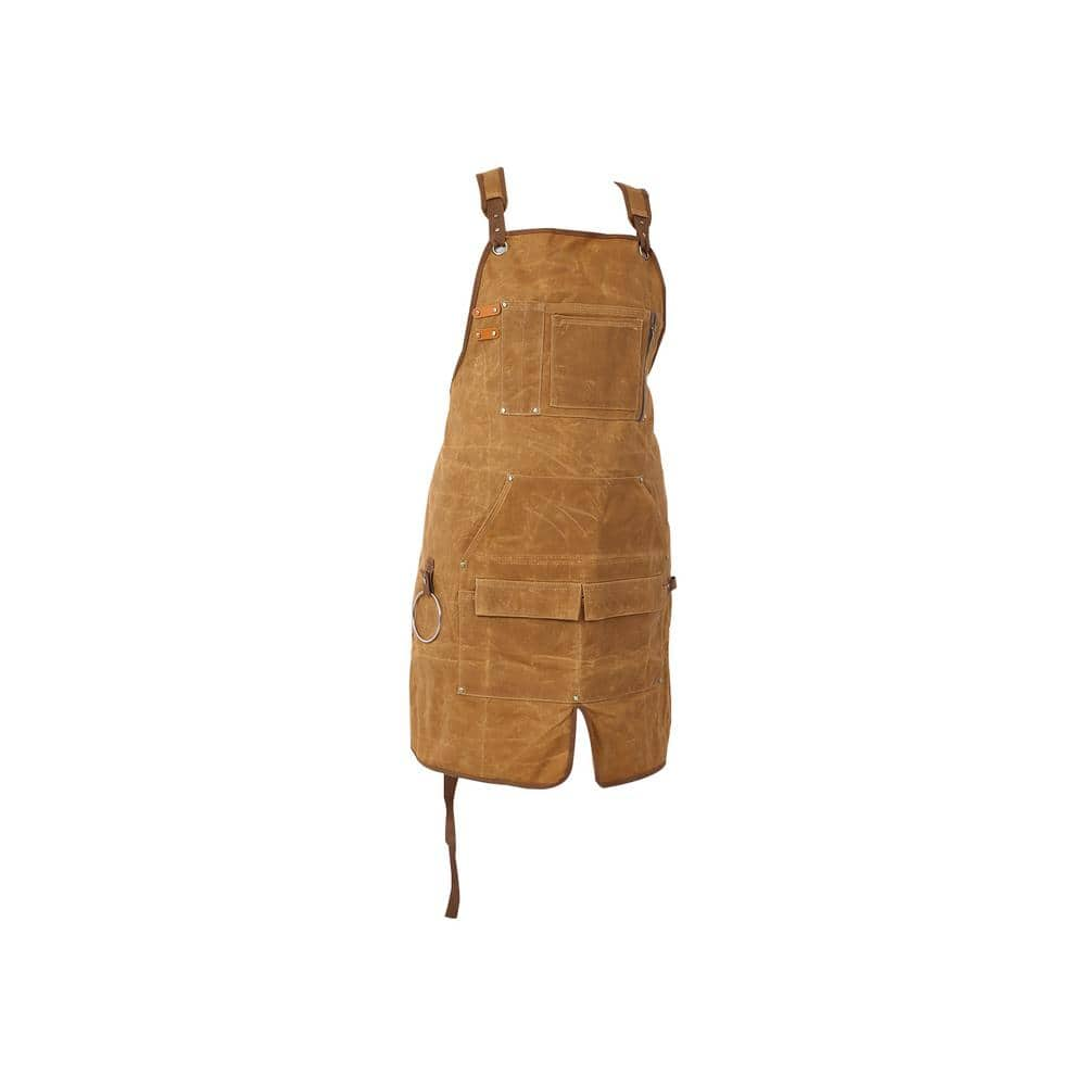 Huluwat Brown Long Heavy-Duty Adjustable Waxed Canvas Apron, Water ...