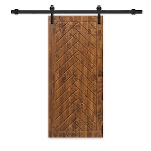 32 in. x 80 in. Walnut Stained Solid Wood Modern Interior Sliding Barn Door with Hardware Kit