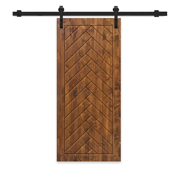 CALHOME 34 in. x 80 in. Walnut Stained Solid Wood Modern Interior Sliding Barn Door with Hardware Kit