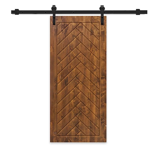 CALHOME 30 in. x 96 in. Walnut Stained Pine Wood Modern Interior Sliding Barn Door with Hardware Kit