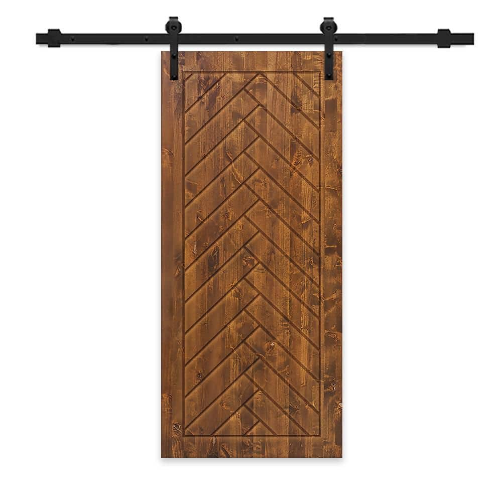34 in. x 96 in. Walnut Stained Pine Wood Modern Interior Sliding Barn Door with Hardware Kit price history on PriceWatchPro