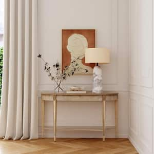 Astor 54 in. W Beige Demilune Specialty Wood Console Table with Shelf