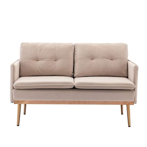 wetiny 56 in. Wide Beige 2-Seat Square Arm Velvet Mid-Century Modern Straight Sofa