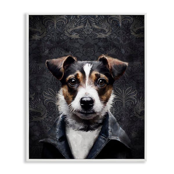 Stupell Industries Dog with Ornate Background by Svetlana Aleynikova White Framed Animal Giclee Art Print 14 in. x 11 in.
