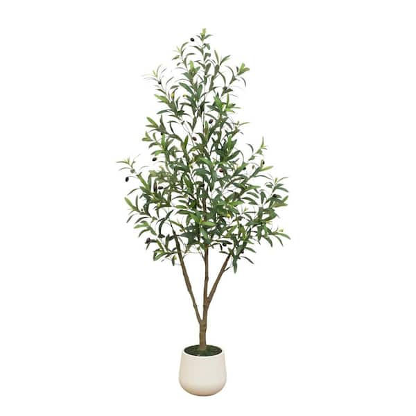 5 ft. Artificial Olive Tree in White Decorative Planter